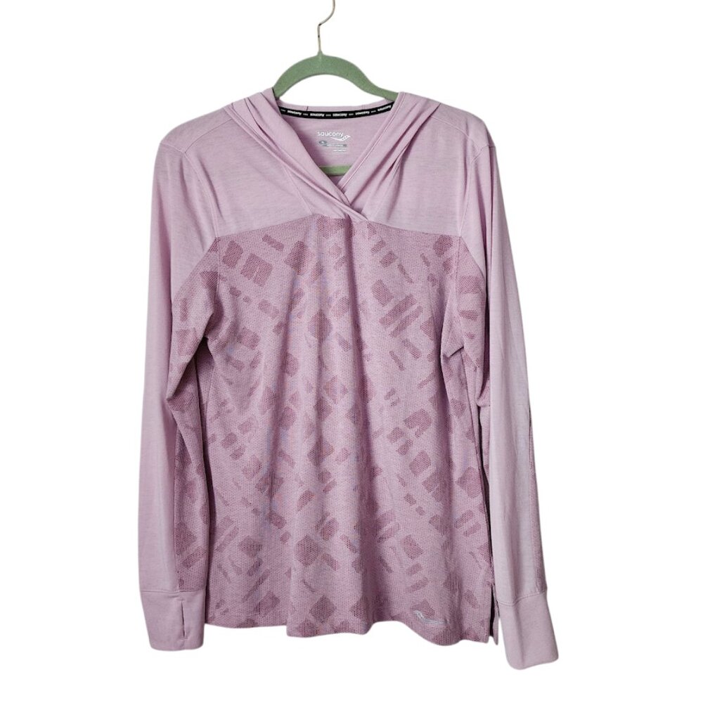 SAUCONY Ramble Long‎ Sleeve running hoodie light weight top in lavender size XL